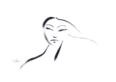 Desenho intitulada ""Les cheveux froiss…" por Agnès Grégis (Au pinceau dansant), Obras de arte originais, Tinta