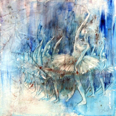 "Le Lac des cygnes" başlıklı Tablo Agnès Grégis (Au pinceau dansant) tarafından, Orijinal sanat, Suluboya