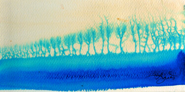 Pintura intitulada "Arbres bleus d'hiver" por Agnès Grégis (Au pinceau dansant), Obras de arte originais, Aquarela