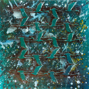 Peinture intitulée "Feuilles de flamants" par Agnès Grégis (Au pinceau dansant), Œuvre d'art originale, Aquarelle