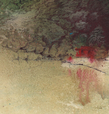 Картина под названием "Le temple rouge" - Agnès Grégis (Au pinceau dansant), Подлинное произведение искусства, Акварель