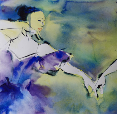 Malarstwo zatytułowany „Connivence” autorstwa Agnès Grégis (Au pinceau dansant), Oryginalna praca, Akwarela
