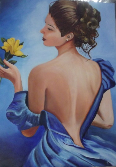 Painting titled "BLEUE" by Agnes Jouart, Original Artwork, Oil