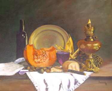 Peinture intitulée "Chataignes et potir…" par Agnes Jouart, Œuvre d'art originale, Huile
