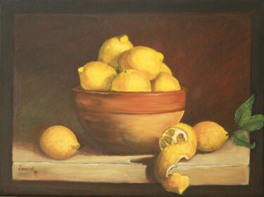 Painting titled "CITRONS" by Agnes Jouart, Original Artwork, Oil