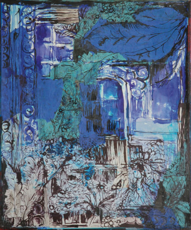 Peinture intitulée "le jardin bleu" par Agnes Lajugie-Echinard, Œuvre d'art originale