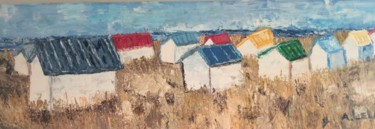 Peinture intitulée "cabines de plage co…" par Agnes Leleu, Œuvre d'art originale, Huile