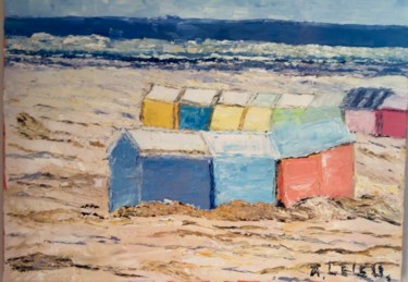 Peinture intitulée "Cabines de plage du…" par Agnes Leleu, Œuvre d'art originale, Huile