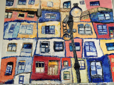 Peinture intitulée "maisons colorées" par Agnes Leleu, Œuvre d'art originale, Huile