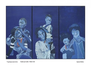 Peinture intitulée "Tryptique bleu troi…" par Agnès M, Œuvre d'art originale, Huile