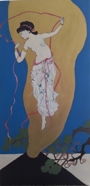 Peinture intitulée "la déesse du volcan…" par Agnes Rolin, Œuvre d'art originale, Acrylique