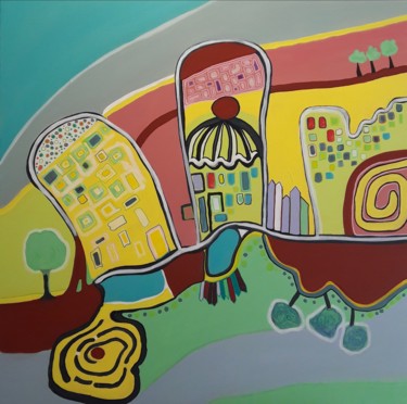 Painting titled "Paysage urbain" by Agnes Rolin, Original Artwork, Acrylic