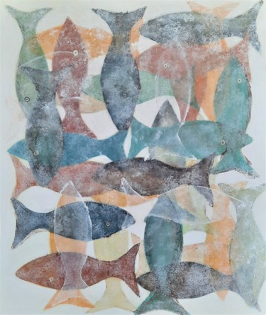 Peinture intitulée "Impression poissons…" par Agnes Rolin, Œuvre d'art originale, Acrylique