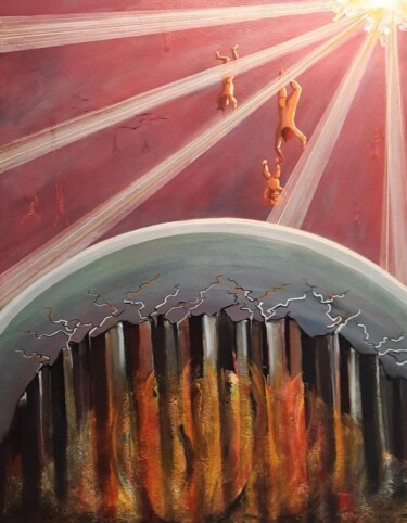 Картина под названием "La chute" - Agnes Rolin, Подлинное произведение искусства, Акрил Установлен на Деревянная рама для но…