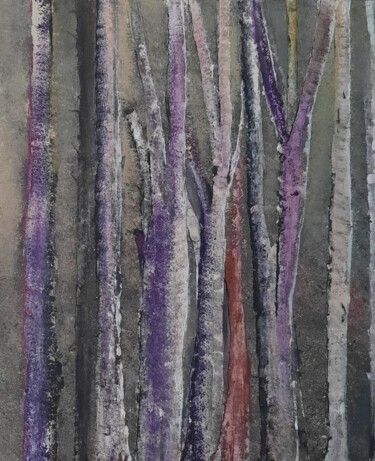 Painting titled "foret" by Agnes Rolin, Original Artwork, Acrylic Mounted on Wood Stretcher frame