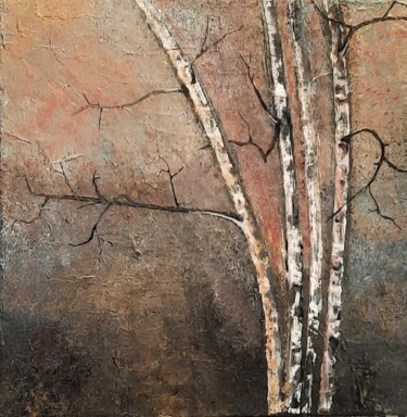 Malerei mit dem Titel "4 bouleaux" von Agnes Rolin, Original-Kunstwerk, Acryl Auf Keilrahmen aus Holz montiert