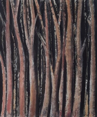 Pintura intitulada "sombres bois" por Agnes Rolin, Obras de arte originais, Acrílico Montado em Armação em madeira
