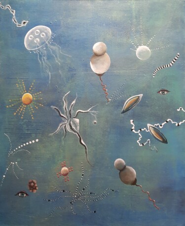 Картина под названием "Fond marin 2" - Agnes Rolin, Подлинное произведение искусства, Акрил Установлен на Деревянная рама дл…