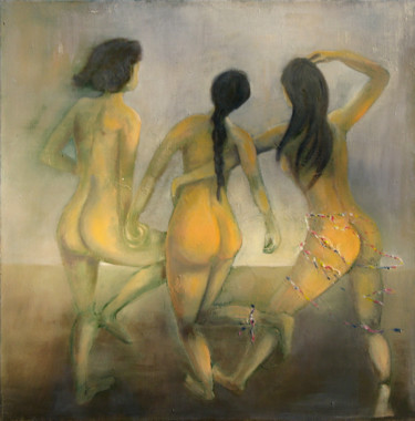 Painting titled "les 3 grâces" by Agnes Rolin, Original Artwork, Acrylic Mounted on Wood Stretcher frame