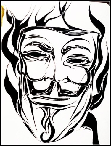Drawing titled "Anonyme" by Agnès Séauve, Original Artwork, Marker