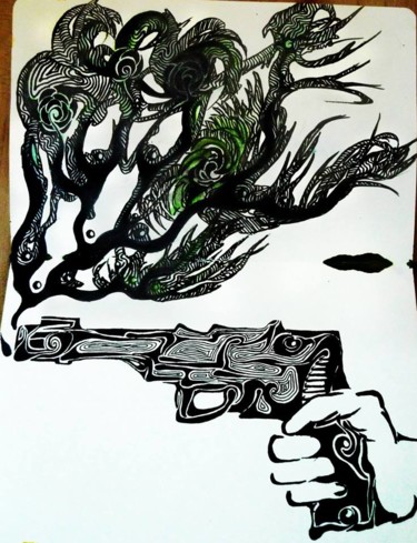 Drawing titled "The Gun" by Agnès Séauve, Original Artwork, Other