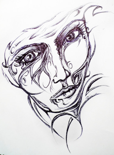 Dessin intitulée "visage au stylo bil…" par Agnès Séauve, Œuvre d'art originale, Stylo à bille