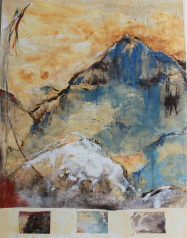 Peinture intitulée "Montagne bleue" par Agnès Vandermarcq, Œuvre d'art originale, Tempera