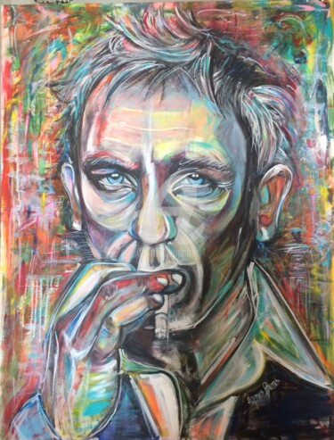Painting titled "Daniel Craig" by Agnesbens, Original Artwork, Acrylic