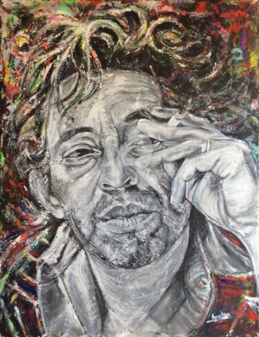 Painting titled "Serge Gainsbourg" by Agnesbens, Original Artwork, Acrylic