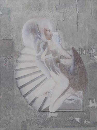Collages titulada "Nymphe" por Agnès Bichat, Obra de arte original, Trabajo Digital 2D Montado en Cartulina