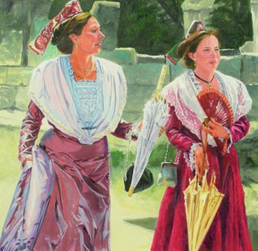Pintura intitulada "deux arlésiennes en…" por Agnès Borg-Burglen, Obras de arte originais, Óleo