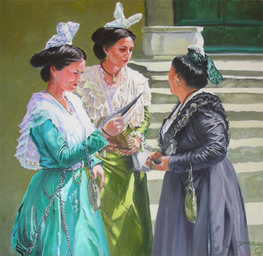 Painting titled "trio arlésiennes de…" by Agnès Borg-Burglen, Original Artwork, Oil
