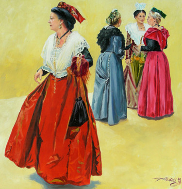 Pintura titulada "Arlésienne en rouge…" por Agnès Borg-Burglen, Obra de arte original, Oleo Montado en Bastidor de camilla d…