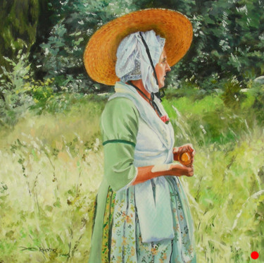 Pittura intitolato "Arlésienne au chape…" da Agnès Borg-Burglen, Opera d'arte originale, Olio