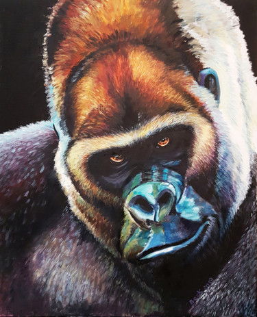 Schilderij getiteld "Gorille 1." door Agnès Borg-Burglen, Origineel Kunstwerk, Olie