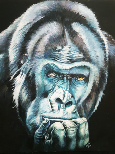 Painting titled "Gorille 2" by Agnès Borg-Burglen, Original Artwork, Oil