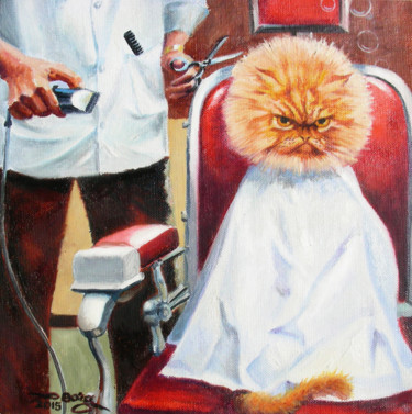 Peinture intitulée "Chez le coiffeur" par Agnès Borg-Burglen, Œuvre d'art originale, Huile