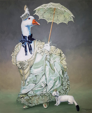 Peinture intitulée "L'oie blanche" par Agnès Borg-Burglen, Œuvre d'art originale, Huile