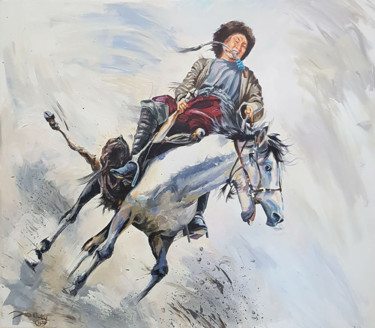 Schilderij getiteld "Kirghize 1" door Agnès Borg-Burglen, Origineel Kunstwerk, Olie Gemonteerd op Frame voor houten brancard