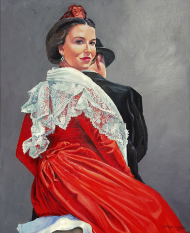 Картина под названием "Arlésienne en robe…" - Agnès Borg-Burglen, Подлинное произведение искусства, Масло Установлен на Дере…