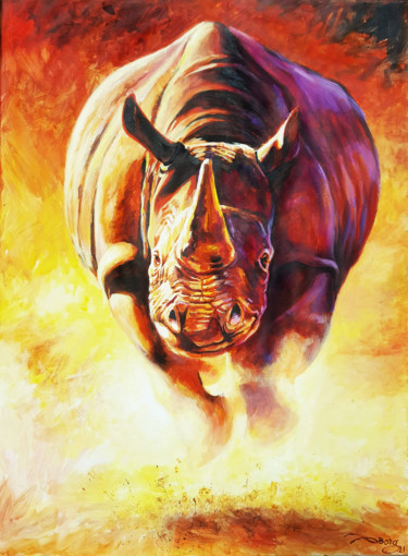 Painting titled "Rhino n°2" by Agnès Borg-Burglen, Original Artwork, Acrylic Mounted on Wood Stretcher frame