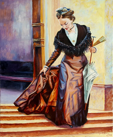 Pintura intitulada "Arlésienne en robe…" por Agnès Borg-Burglen, Obras de arte originais, Óleo
