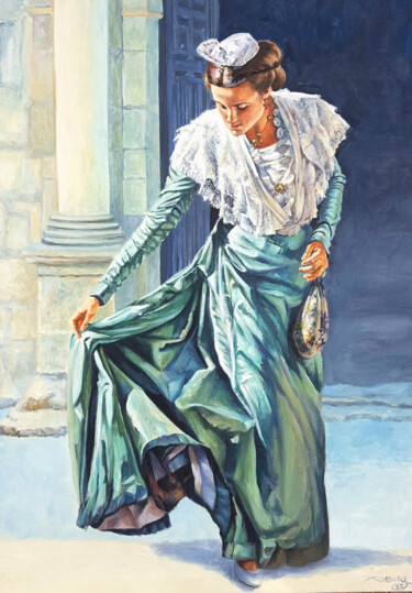 Painting titled "Arlésienne en robe…" by Agnès Borg-Burglen, Original Artwork, Oil