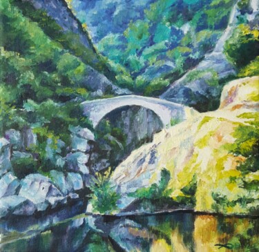 Painting titled "Le pont du Diable A…" by Agnès Borg-Burglen, Original Artwork, Oil Mounted on Wood Stretcher frame