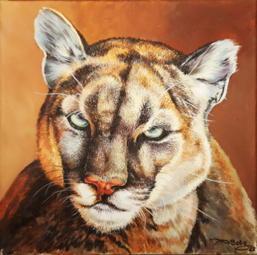 Painting titled "Puma" by Agnès Borg-Burglen, Original Artwork, Acrylic Mounted on Wood Stretcher frame