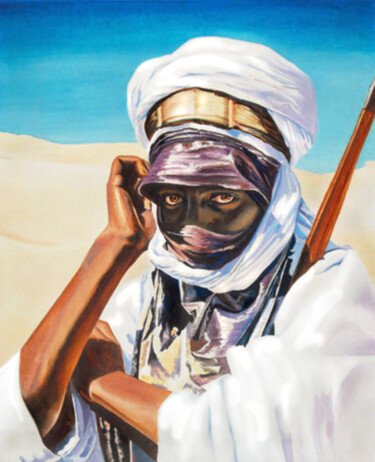 Painting titled "Touareg" by Agnès Borg-Burglen, Original Artwork, Oil Mounted on Wood Stretcher frame