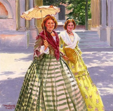 Painting titled "2 dames" by Agnès Borg-Burglen, Original Artwork, Oil