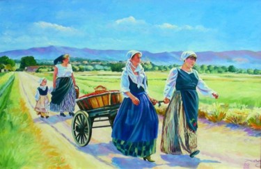 「3 femmes  livraison…」というタイトルの絵画 Agnès Borg-Burglenによって, オリジナルのアートワーク, オイル