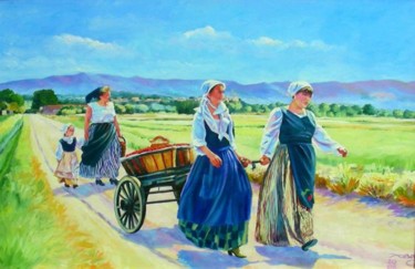 Pittura intitolato "3 femmes  livraison…" da Agnès Borg-Burglen, Opera d'arte originale, Olio