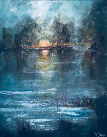 Peinture intitulée "coucher-de-soleil-r…" par Agnes Corre, Œuvre d'art originale, Huile